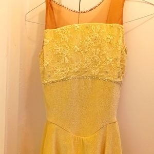 Sharene Yellow/Lace Stoned Figure Skating Dress Adult Sz 4